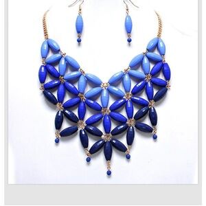 Blue Necklace Earrings Flower Bib Statement Jewelry Set Hombre